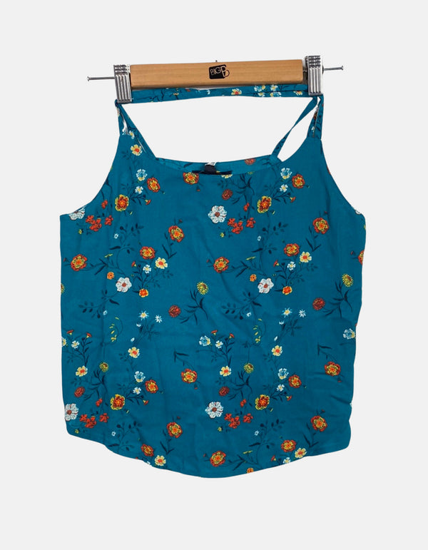 Teal Floral Strappy Tank Top